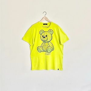 NEW Avenue George V Paris Rhinestone Teddy Bear Neon Yellow T Shirt Men’s 3XL